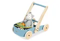 PINOLINO Lauflernwagen Fiete, Kinder Laufhilfe mit Bremssystem, gummierte Holzräder, Massivholz: Buche blau lackiert