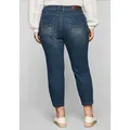 Stretch-Jeans SHEEGO "Große Größen", Damen, Gr. 58, Normalgrößen, blau (blau denim), Obermaterial: 98% Baumwolle, 2% Elasthan, unifarben, casual, 7/8-Länge, Jeans, in 7/8-Länge mit Destroyed-Effekten