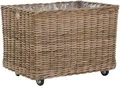 Großer Rollkorb /Holzkorb XXL aus grauem Natur Rattan/ mit Folie (Rechteckig)