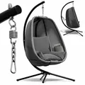 CASARIA® XXL-Hängesessel mit Gestell Outdoor - 94cm breit, wetterfest, bis 150kg - Hängestuhl inkl. Kissen & 2 Taschen - für Garten Balkon & In... - Grau