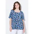 Ulla Popken T-Shirt T-Shirt Erdbeeren Classic Carré-Ausschnitt Halbarm blau 46/48