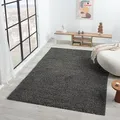 VIMODA Prime Shaggy Hochflor Langflor Teppich Einfarbig Modern Anthrazit Dunkelgrau, Maße:150 cm Quadrat