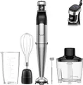 BESROY Stabmixer Set 5 in 1, 1100W Pürierstab Elektrisch, Stufenlose Geschwindigkeit, Edelstahl Hand Blender inkl. Häcksler, Schneebesen, Milchaufschäumer & Messbecher, Ideal für Suppen, Smoothies