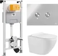 Domotechnika | Hänge Wc Zoldo - Vorwandelement - Unterputzspülkasten - 48X37X37 Cm - Weiß Hochglanz - Spülrandlos, , Soft Close - Chromknopf