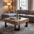 Couchtisch HWC-A15, Wohnzimmertisch, Tanne Holz rustikal massiv MVG- naturfarben 70x70cm
