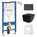 Lavita WC Set: Geberit Duofix Basic Vorwandelement + Wand Tiefspül WC Lago Schwarz Spülrandlos + WC Sitz + Bedienplatte Delta 25 Schwarzer Knopf Komplettset Unterputz Spülkasten Toilette Komplett Sett
