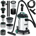 Humberg Multifunktionaler Industriestaubsauger 30L 1600W für Ascheschutt Metall -Elektrowerkzeugsteckdose 2000W - Trocken- und Nasssaugen - Blasfunktion - Wiederverwendbare Filter - Grün