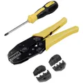 MaxTrack SW17L Handcrimpzangenset mit austauschbaren Crimpbacken, Elektriker Werkzeug, Multicrimp Crimpzange, 0,5-16 mm², Presszange für Aderendhülsen und Kabelschuhe, Inkl. Etui und Schraubendreher