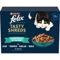 Felix Tasty Shreds Katzenfutter nass in Sauce, Geschmacksvielfalt aus dem Wasser, 6er Pack (6 x 10 Beutel à 80g)