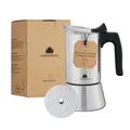 Groenenberg Espressokocher Induktion + Reduziersieb I Edelstahl Mokkakanne 4 oder 6 Tassen Espresso I Espressokanne inkl. Ersatzdichtung
