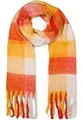 styleBREAKER Damen Web Strickschal mit buntem Karo Muster und langen dicken Fransen, warmer Winter, Stola 01017138, Farbe:Rot-Weiß-Curry