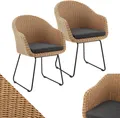 Juskys Rattan Korbsessel Cody 2er Set mit Kissen - Indoor & Outdoor Korbstühle Natur