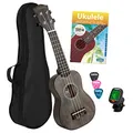 CASCHA Sopran Ukulele Set für Kinder und Erwachsene I Ukulele Starter Kit mit 3 Plektren Tasche Lehrbuch Lernvideos über QR-Code Stimmgerät I Set Aquila Saiten Nylon I Kleine Hawaii Gitarre Schwarz