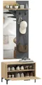 HOMCOM Garderobe Set, Garderobe mit Spiegel, Haken, Schuhbank, Ablage Naturholz