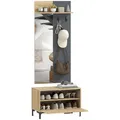 Garderobe Set mit Spiegel, Haken, Schuhbank, Ablage, Klappschublade Refurbished