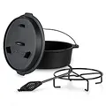 ToCis Big BBQ Dutch Oven Set Guernsey | fertig eingebrannter 6qt Gusseisen Topf | 7.3 Liter Feuertopf | Dutch Oven Zubehör inklusive Deckelheber und Topfständer | Raketenofen Outdoor ohne Füße