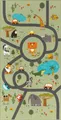 the carpet Happy Life – Kinderteppich Spielteppich mit Straßen‑Motiv, Dschungel, Tiere & Autos, rutschfest & pflegeleicht, ideal fürs Kinderzimmer, Grün, 100 x 200 cm