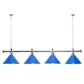 Billiard-Royal Billardlampe mit 4 Schirmen Blau silberfarbene Halterung als Hängelampe für Billardtische
