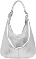 Caspar Große Damen Vintage Veloursleder Tasche Samtweiche Schultertasche aus Leder - CLASSIC LINE - Modell No.617 - Made in Italy, Farbe:silber metallic