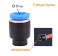 6mm Endstück Pneumatik Druckluft Steck Fitting End Blind Stopfen 6mm