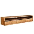 riess-ambiente.de Hängendes TV-Lowboard Mammut 160cm braun Akazie Honey Finish Massivholz Baumkante, Fernsehschrank mit Schubladen inkl. Wandhalterung