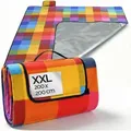 DETEX Picknickdecke Campingdecke XXL 200x200 cm Wasserdicht Wärmeisoliert Waschbar Fleece Faltbar für 4-6 Personen Garten Stranddecke Pixel - Bunt