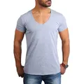 Young & Rich T-Shirt Herren Uni Basic extra tiefer Ausschnitt Unterziehshirt 1315 V-Ausschnitt unifarben kurzarm slim fit grau S