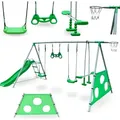 Großer Kinder-Spielplatz mit Schaukel, Rutsche und Basketballkorb, grün - Grün