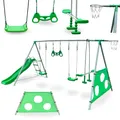 HyperMotion Kinderschaukel Outdoor Spielplatz-Set mit Rutsche, Schaukel, Basketballkorb & Fußballwand - Garten-Spielturm für 6 Kinder ab 3 Jahren, Grün