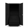 Jan Nowak Werkzeugschrank TC007 Werkstattschrank Garagenschrank 7 Schubladen Perforierte Rückwand Flügeltüren Pulverbeschichtet Metall 185 cm x 92 cm x 50 cm (Schwarz)