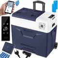 KESSER® Kompressor Kühlbox auto elektrisch 50L, Camping Kühlbox 12/24/230V mit APP-Steuerung, Gefrierbox bis –20 °C, Kühlbox mit Rädern & Teleskopgriff für Camping, Wohnmobil, LKW & Boot + 2 Kühlakkus
