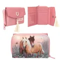 Depesche Miss Melody Florales Pferde-1 Stück Portemonnaie aus Polyester, gebrochenes Rosa mit Hufeisen-Applikation