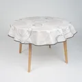 laro 140cm runde Wachstuch Tischdecke abwaschbar Wachstuchtischdecke mit Saum-Eingefasst-Paspelband, Muster:Kreiswogen Weiß Beige, Größe: Rund 140cm