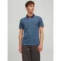 Jack & Jones Poloshirt JJEPAULOS Poloshirt mit klassischem Kragen und figurbetonter Form Logostickerei, modisch, schmal, Baumwolle, Polokragen blau XL (54/56)