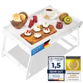 Frühstückstablett Bambus Bett-Tablett Serviertablett Betttisch mit klappbaren Beinen - auch als Lapdesk, Notebook-Tisch verwendbar (Weiß)