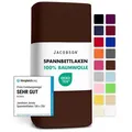 Jacobson Spannbettlaken aus 100% Baumwolle, Jersey Bettlaken 160 g/m2, Spannbetttuch mit Gummizug, OEKO-TEX®, pflegeleicht, viele Farben braun 120 - 130 cm x 200 cm