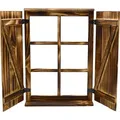 UNUS Deko-Fenster Sprossenfenster mit Fensterläden Holz geflammt Dekorahmen - Braun