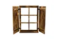 UNUS HOME Wanddekoobjekt Deko-Fenster Sprossenfenster mit Fensterläden (63x4x45cm), Holz geflammt, Holzfensterrahmen, Dekofensterrahmen, Dekofenster