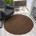 SANAT Teppich Rund - Dunkelbraun Hochflor, Langflor Modern Teppiche fürs Wohnzimmer, Schlafzimmer, Esszimmer oder Kinderzimmer, Größe: 80x80 cm