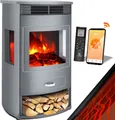KESSER® Prio Elektrokamin mit Heizung Heizlüfter Fernbedienung WiFi App 950/1900 W Kamin elektrisch LED-Flammeneffekt Kaminfeuer Elektro Kamin mit Thermostat Panorama-Sichtfenster Heizfunktion Timer