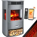 KESSER Prio Elektrokamin Heizung Heizlüfter Fernbedienung WiFi App 950/1900 W Kamin elektrisch LED-Flammeneffekt Kaminfeuer Elektro Thermostat Panorama-Sichtfenster Heizfunktion Timer,Grau,Xtra-Large