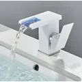 Waschtischarmatur Wasserfall Wasserhahn Badarmatur mit LED-Beleuchtung & internem Wasserkraftwerk - WEIß