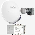 Fuba Sat Anlage 8 Teilnehmer | Satellitenschüssel Komplettset - DAA 850 W Alu Sat-Schüssel 85cm weiß + Fuba Quattro LNB + Fuba FMT508 Sat Multischalter 8 Teilnehmer (DVB-S2, HDTV, UHD 4K/8K)