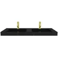 Vente-Unique Hängewaschbecken, Schwarz, Stein, Uni, Rechteckig, 120.2x8x45.2 cm, Badezimmer, Waschbecken & Armaturen, Waschbecken