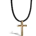 SERASAR Lederband Lederhalskette mit Edelstahlanhänger "Cross" (1-tlg), aus Echtleder goldfarben 60