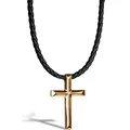 SERASAR Lederkette Herren Leder-Halskette mit Kreuz Anhänger - 60cm Gold - Lederband Kette mit Schmuck-Schachtel für Männer - Echtleder - Geschenk für Männer - Leather Necklace Men Jewelry Band