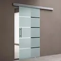 Doporro - Glasschiebetür Komplettset 102,5 X 205 Cm 15mm Wandabstand Schiebetür Mit Esg-sicherheitsglas Zimmertür Glas Mit 5-milchglas-streifen Mit Stangengriff Amalfi-plus 13