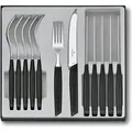Victorinox Swiss Modern Besteck-Set für 6 Personen, 12-teilig, inkl. scharfe Messer mit Wellenschliff, Kunststoffgriffe, Schwarz - Schwarz