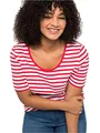 Sheego Damen Große Größen T-Shirt mit garngefärbtem Ringel, aus Rippware Basicmode sportlich Rundhals-Ausschnitt -