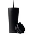 MAMEIDO Thermobecher, Edelstahl, Kunststoff, Silikon, doppelwandig isoliert, auslaufsicher in 350ml, 470ml, 700ml & 1200ml schwarz 700 ml | Ø 9.1 cm x 21.2 cm